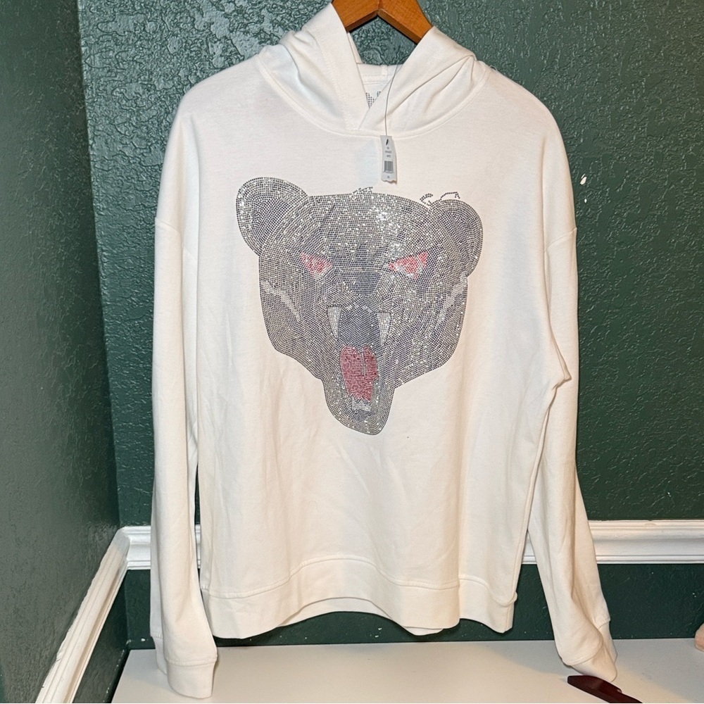 NEW! Heads or Tails RARE Rhinestone Studded Bear Streetwear Hoodie 2XL